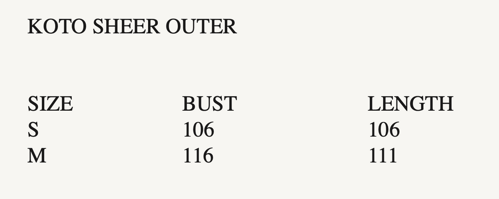 KOTO SHEER OUTER